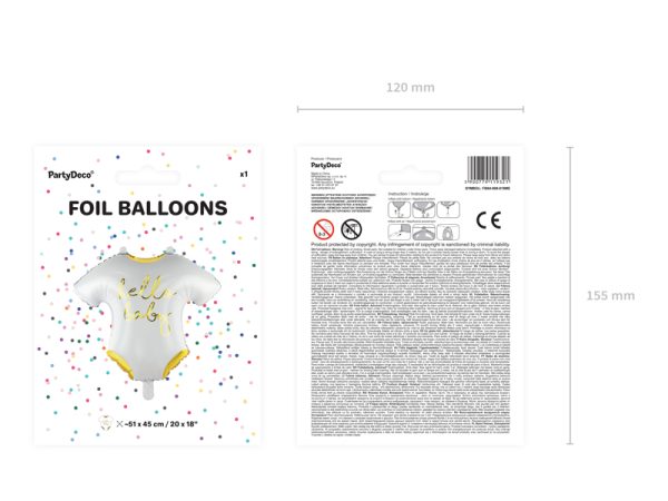 Foil balloon Baby romper - Hello Baby, 51x45cm, white