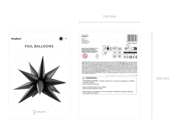 Foil balloon Star 3D, 70cm, black