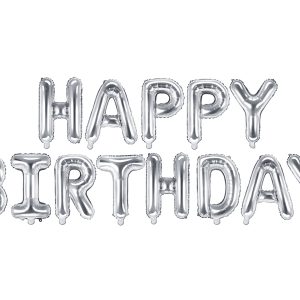 Foil Balloon Happy Birthday, 340x35cm, silver