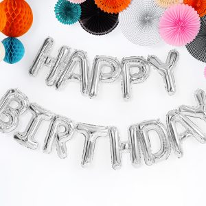 Foil Balloon Happy Birthday, 340x35cm, silver