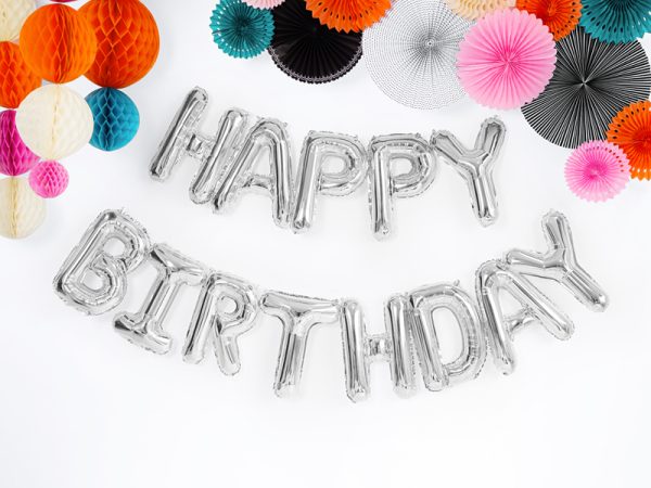 Foil Balloon Happy Birthday, 340x35cm, silver
