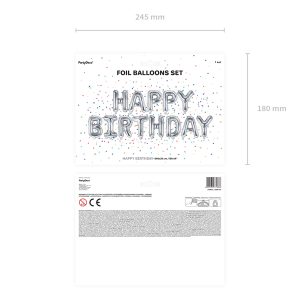 Foil Balloon Happy Birthday, 340x35cm, silver