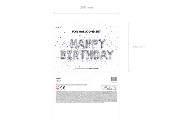 Foil Balloon Happy Birthday, 340x35cm, silver