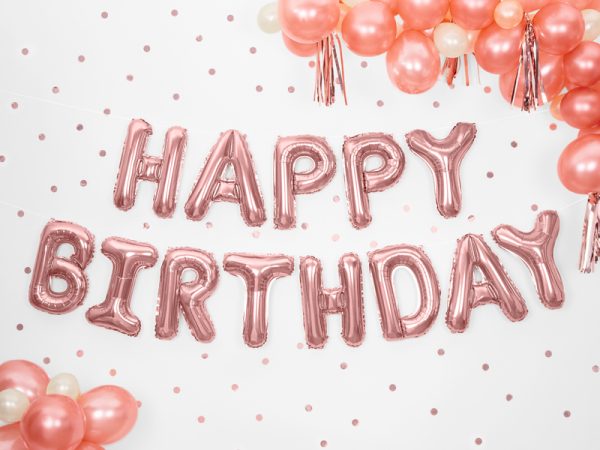 Foil Balloon Happy Birthday, 340x35cm, rose gold