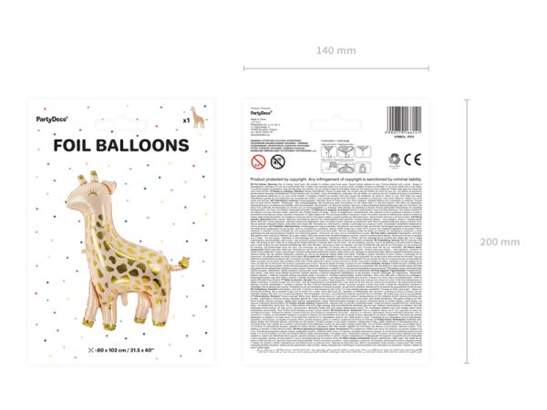 Foil balloon Giraffe, 100x120 cm, mix