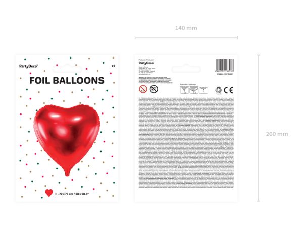 Foil balloon Heart, 72x73cm, red