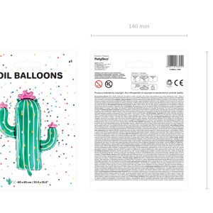 Foil balloon Cactus, 60x82cm, mix