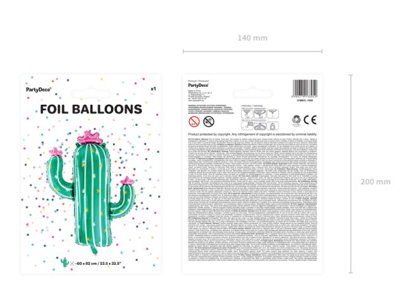 Foil balloon Cactus, 60x82cm, mix