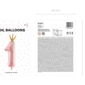 Foil Balloon Number ''1'', 37x100cm, light pink
