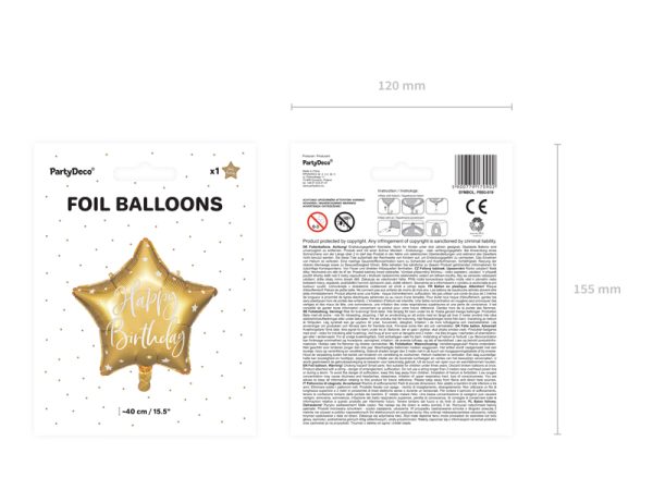 Foil balloon Happy Birthday, 40cm, gold