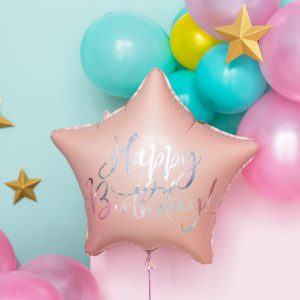 Foil balloon Happy Birthday, 40cm, light powder pink