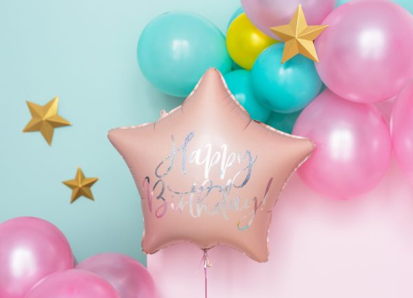 Foil balloon Happy Birthday, 40cm, light powder pink