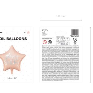 Foil balloon Happy Birthday, 40cm, light powder pink