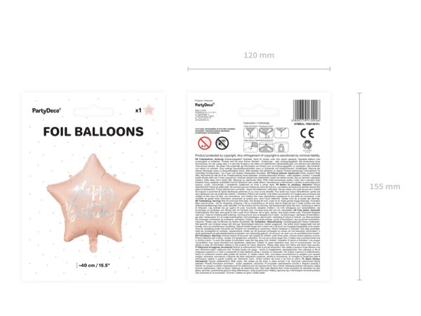 Foil balloon Happy Birthday, 40cm, light powder pink
