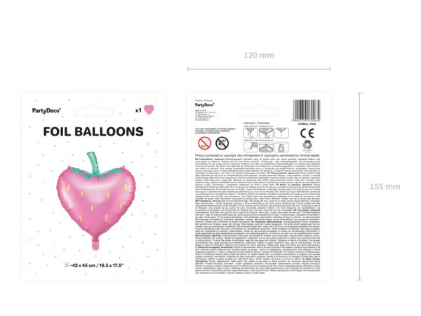 Foil balloon Strawberry, 42x45cm, mix