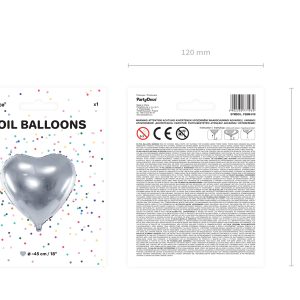 Foil Balloon Heart, 45cm, silver