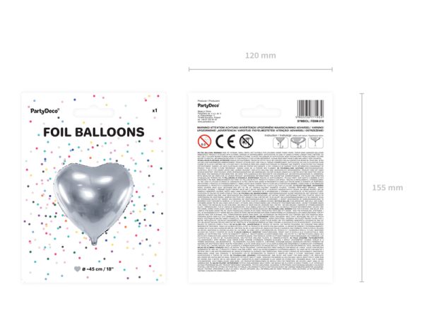Foil Balloon Heart, 45cm, silver