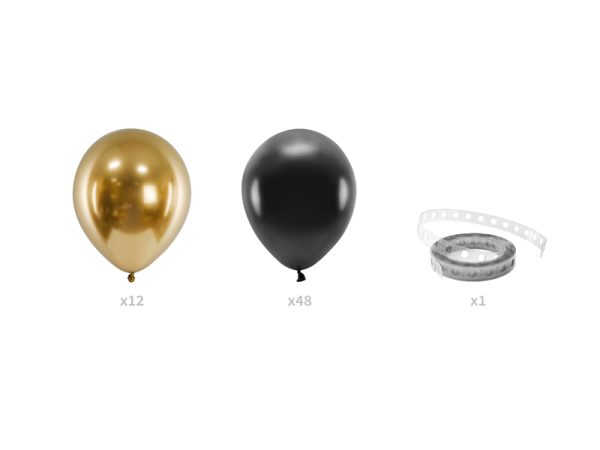 Balloon garland - black and gold, 200cm (1 pkt / 60 pc.)