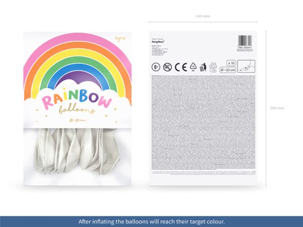 Rainbow Balloons 23cm metallic, white (1 pkt / 10 pc.)