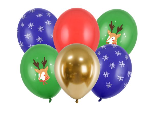 Balloons 30 cm Merry Christmas, mix (1 pkt / 6 pc.)