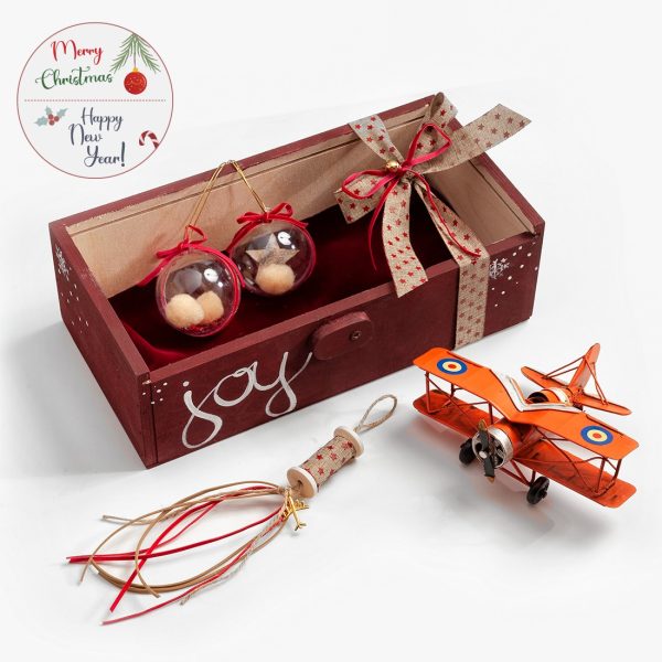 Χριστουγεννιάτικο σετ δώρου σε ξύλινο κουτί με plexi glass καπάκι